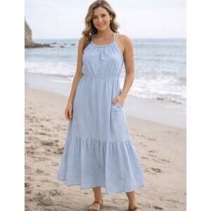 Joie Linen Rayon Blend Maxi Dress in a Chambray Blue XL NWT $228